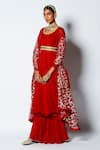 Rishi and Vibhuti_Red Georgette And Net Embroidery Sequin & Ghungroo Aaina Anarkali Palazzo Set _Online_at_Aza_Fashions