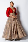 Buy_Rishi and Vibhuti_Red Dupion And Chanderi V Neck Malika Anarkali With Belt _at_Aza_Fashions