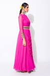 Rishi and Vibhuti_Pink Georgette Cutdana Boat Charlotte Draped Anarkali With Belt_Online_at_Aza_Fashions