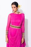 Buy_Rishi and Vibhuti_Pink Georgette Cutdana Boat Charlotte Draped Anarkali With Belt_Online_at_Aza_Fashions