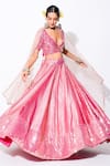 Buy_Rishi and Vibhuti_Pink Chanderi Woven And Embroidery Stripes & Sequin Leaf Neck Ariel Lehenga Set _Online_at_Aza_Fashions