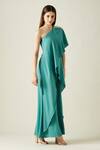 Aakaar_Green Moss Crepe Layered Embellished Jumpsuit_Online_at_Aza_Fashions