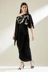 Buy_Aakaar_Black Moss Crepe Star Cluster One Shoulder Draped Dress_at_Aza_Fashions
