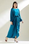 Aakaar_Blue Silk Crepe Plain Round Lounge Draped Gown _Online_at_Aza_Fashions