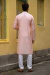 Shop_Priyanka Haralalka_Peach Cotton , Katan Geometric Embroidered Kurta Set_at_Aza_Fashions