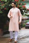 Buy_Priyanka Haralalka_Peach Cotton , Katan Geometric Embroidered Kurta Set_Online_at_Aza_Fashions