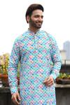 Buy_Priyanka Haralalka_Multi Color Silk Bourette, Viscose Blend Fish Scale Print Kurta Set_Online_at_Aza_Fashions
