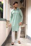 Buy_Priyanka Haralalka_Blue Silk Bourette Printed Floral Kurta Set _at_Aza_Fashions