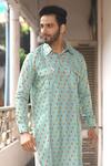 Buy_Priyanka Haralalka_Blue Silk Bourette Printed Floral Kurta Set _Online_at_Aza_Fashions