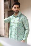 Shop_Priyanka Haralalka_Blue Silk Bourette Printed Floral Kurta Set _Online_at_Aza_Fashions