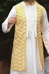 Shop_Priyanka Haralalka_Beige Banarasi , Katan Sequins Work Embroidered Overlay Kurta Set _Online_at_Aza_Fashions