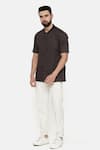 Buy_Mayank Modi - Men_Grey 100% Cotton Plain Half Sleeve Shirt _at_Aza_Fashions