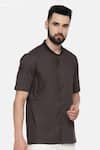 Mayank Modi - Men_Grey 100% Cotton Plain Half Sleeve Shirt _Online_at_Aza_Fashions