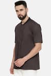 Buy_Mayank Modi - Men_Grey 100% Cotton Plain Half Sleeve Shirt _Online_at_Aza_Fashions