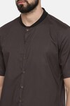 Mayank Modi - Men_Grey 100% Cotton Plain Half Sleeve Shirt _at_Aza_Fashions
