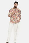 Buy_Mayank Modi - Men_Beige Linen Printed Floral Shirt _at_Aza_Fashions