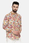 Mayank Modi - Men_Beige Linen Printed Floral Shirt _Online_at_Aza_Fashions