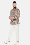 Buy_Mayank Modi - Men_Beige Fine Muslin Printed Ikat Shirt  _at_Aza_Fashions