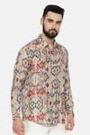 Mayank Modi - Men_Beige Fine Muslin Printed Ikat Shirt  _Online_at_Aza_Fashions