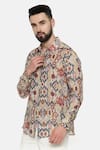 Buy_Mayank Modi - Men_Beige Fine Muslin Printed Ikat Shirt  _Online_at_Aza_Fashions