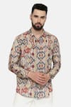 Shop_Mayank Modi - Men_Beige Fine Muslin Printed Ikat Shirt  _Online_at_Aza_Fashions