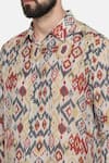 Mayank Modi - Men_Beige Fine Muslin Printed Ikat Shirt  _at_Aza_Fashions