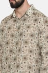 Mayank Modi - Men_Beige Fine Muslin Printed Geometric Shirt  _at_Aza_Fashions