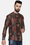 Mayank Modi - Men_Green Linen Bemberg Geometric Print Shirt _Online_at_Aza_Fashions