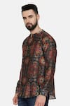 Buy_Mayank Modi - Men_Green Linen Bemberg Geometric Print Shirt _Online_at_Aza_Fashions