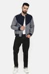 Buy_Mayank Modi - Men_Blue Linen Plain Colorblock Bomber Jacket _at_Aza_Fashions