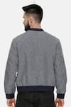 Shop_Mayank Modi - Men_Blue Linen Plain Colorblock Bomber Jacket _at_Aza_Fashions