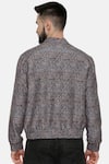 Shop_Mayank Modi - Men_Blue Linen Printed Geometric Bomber Jacket  _at_Aza_Fashions