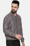 Mayank Modi - Men_Blue Linen Printed Geometric Bomber Jacket  _Online_at_Aza_Fashions