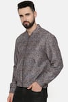 Buy_Mayank Modi - Men_Blue Linen Printed Geometric Bomber Jacket  _Online_at_Aza_Fashions