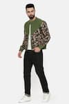 Buy_Mayank Modi - Men_Green Linen Printed Floral Colorblock Bomber Jacket _at_Aza_Fashions