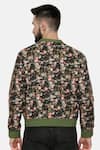 Shop_Mayank Modi - Men_Green Linen Printed Floral Colorblock Bomber Jacket _at_Aza_Fashions