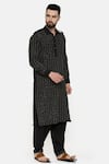 Mayank Modi - Men_Black Silk Embroidery Sequin Pathani Kurta_Online_at_Aza_Fashions