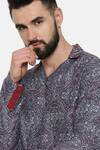 Shop_Mayank Modi - Men_Blue Linen Bemberg Printed Geometric Short Kurta  _Online_at_Aza_Fashions