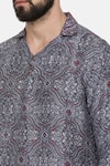 Mayank Modi - Men_Blue Linen Bemberg Printed Geometric Short Kurta  _at_Aza_Fashions