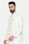 Buy_Mayank Modi - Men_Ivory Silk Chanderi Embroidery Sequin Bundi _Online_at_Aza_Fashions