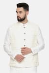 Shop_Mayank Modi - Men_Ivory Silk Chanderi Embroidery Sequin Bundi _Online_at_Aza_Fashions