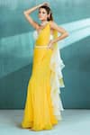 Shop_Mandira Wirk_Yellow Chiffon Embroidered Pearls Pre-draped Ruffle Saree With Bustier_Online_at_Aza_Fashions