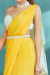 Shop_Mandira Wirk_Yellow Chiffon Embroidered Pearls Pre-draped Ruffle Saree With Bustier_at_Aza_Fashions