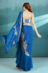 Mandira Wirk_Blue Chiffon Foil Print Floral Motifs And Pathra Pre-draped Saree With Bustier _Online_at_Aza_Fashions