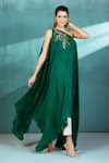 Buy_Mandira Wirk_Emerald Green Kaftan:crepe; Pant: Lurex Embroidery Kaftan And Set For Women_at_Aza_Fashions