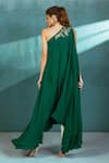 Mandira Wirk_Emerald Green Kaftan:crepe; Pant: Lurex Embroidery Kaftan And Set For Women_Online_at_Aza_Fashions