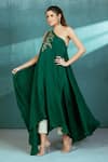 Buy_Mandira Wirk_Emerald Green Kaftancrepe Pant Lurex Embroidery Floral One Kaftan And Set _Online_at_Aza_Fashions