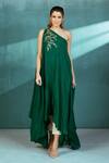 Shop_Mandira Wirk_Emerald Green Kaftan:crepe; Pant: Lurex Embroidery Kaftan And Set For Women_Online_at_Aza_Fashions