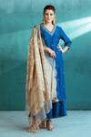 Buy_Mandira Wirk_Blue Chanderi Embroidery Floral V Neck Kurta And Sharara Set _at_Aza_Fashions