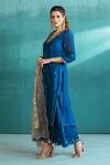 Buy_Mandira Wirk_Blue Chanderi Embroidery Floral V Neck Kurta And Sharara Set _Online_at_Aza_Fashions